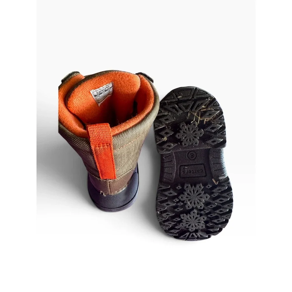 Carters Winter Boots Toddler 8M Brown Orange Fleece Lined Waterproof Snow Deltha